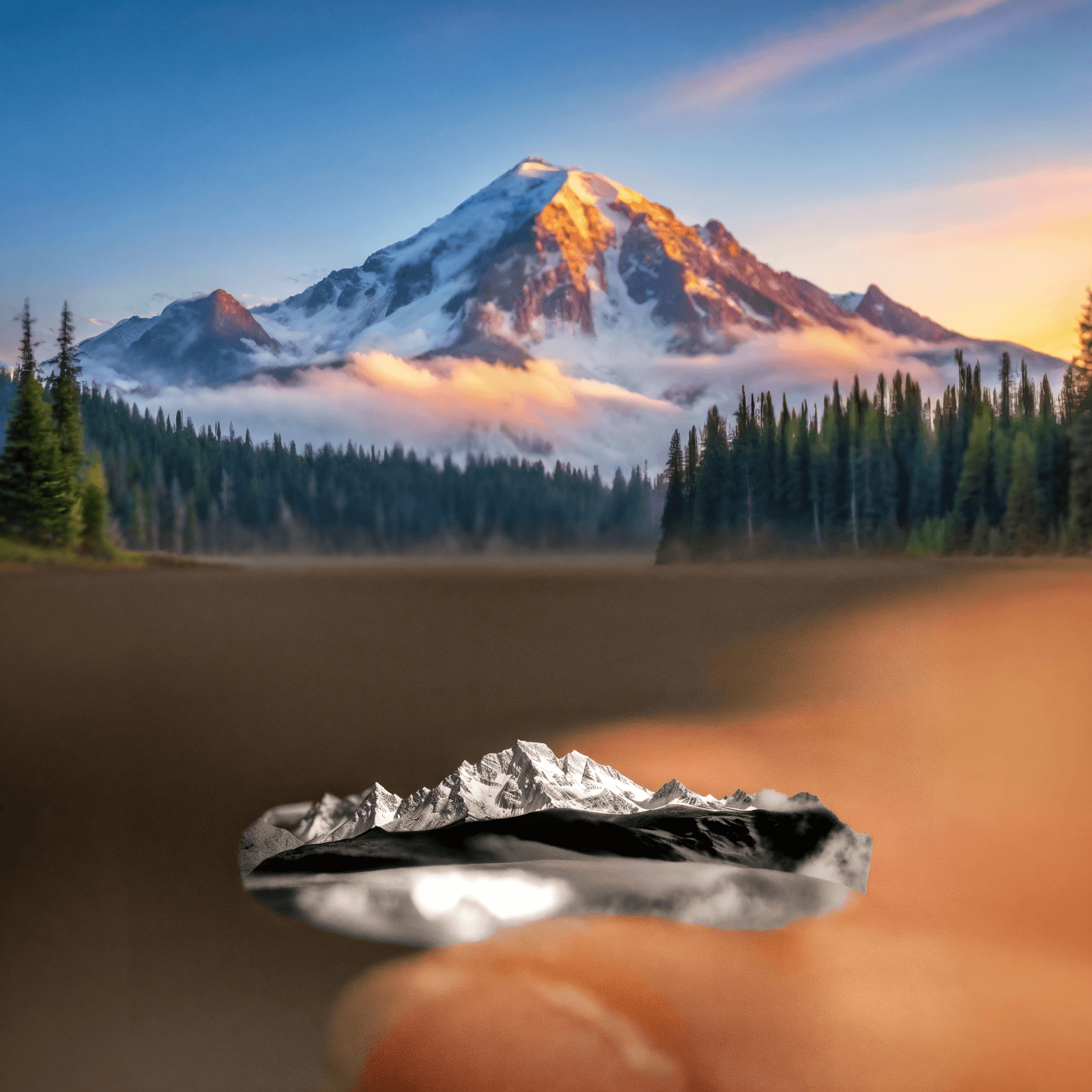 【Mt. Rainier】 Hand-Engraved Mount Mens/Womens Wedding Ring