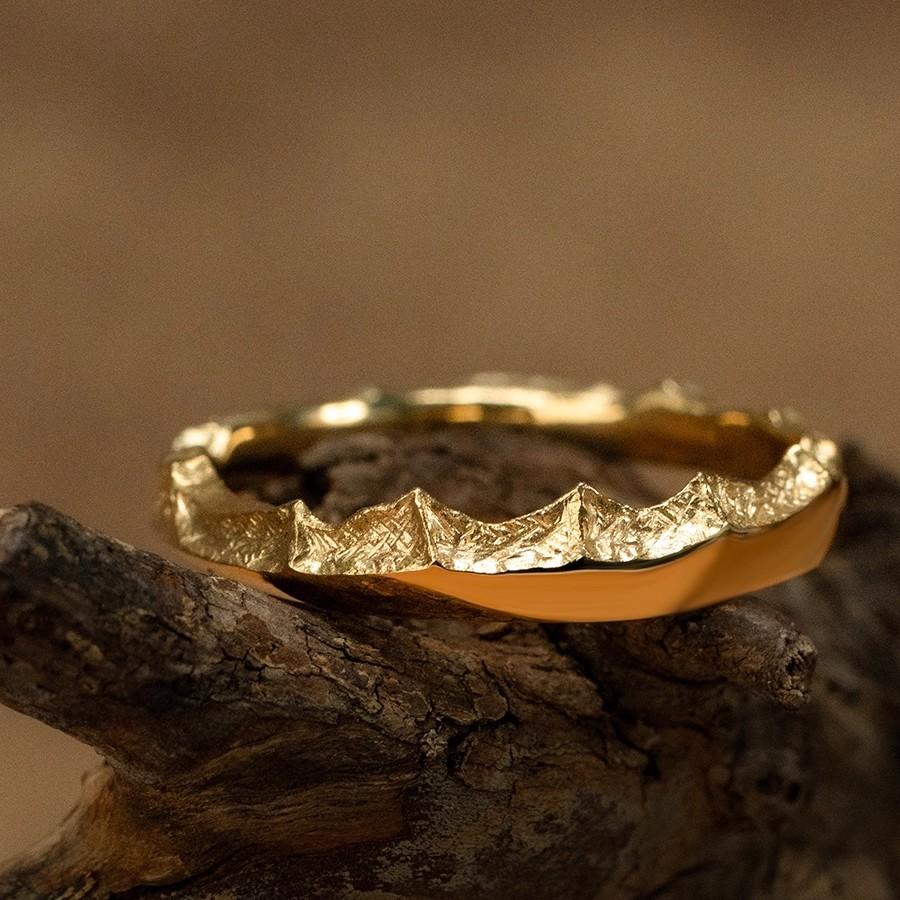 【Mt. Whitney】Gold Hand-Engraved Mount  Wedding Ring