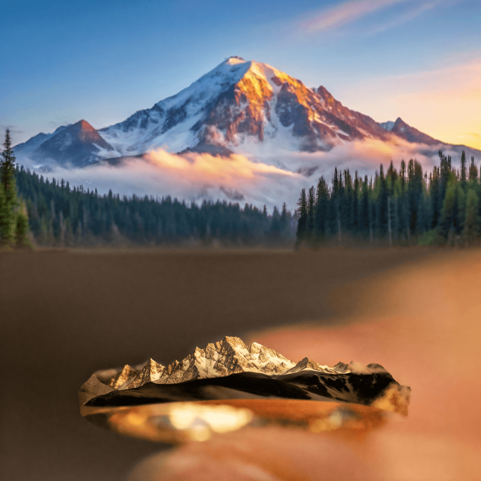 【Mt. Rainier】Gold Hand-Engraved Mount Wedding Ring