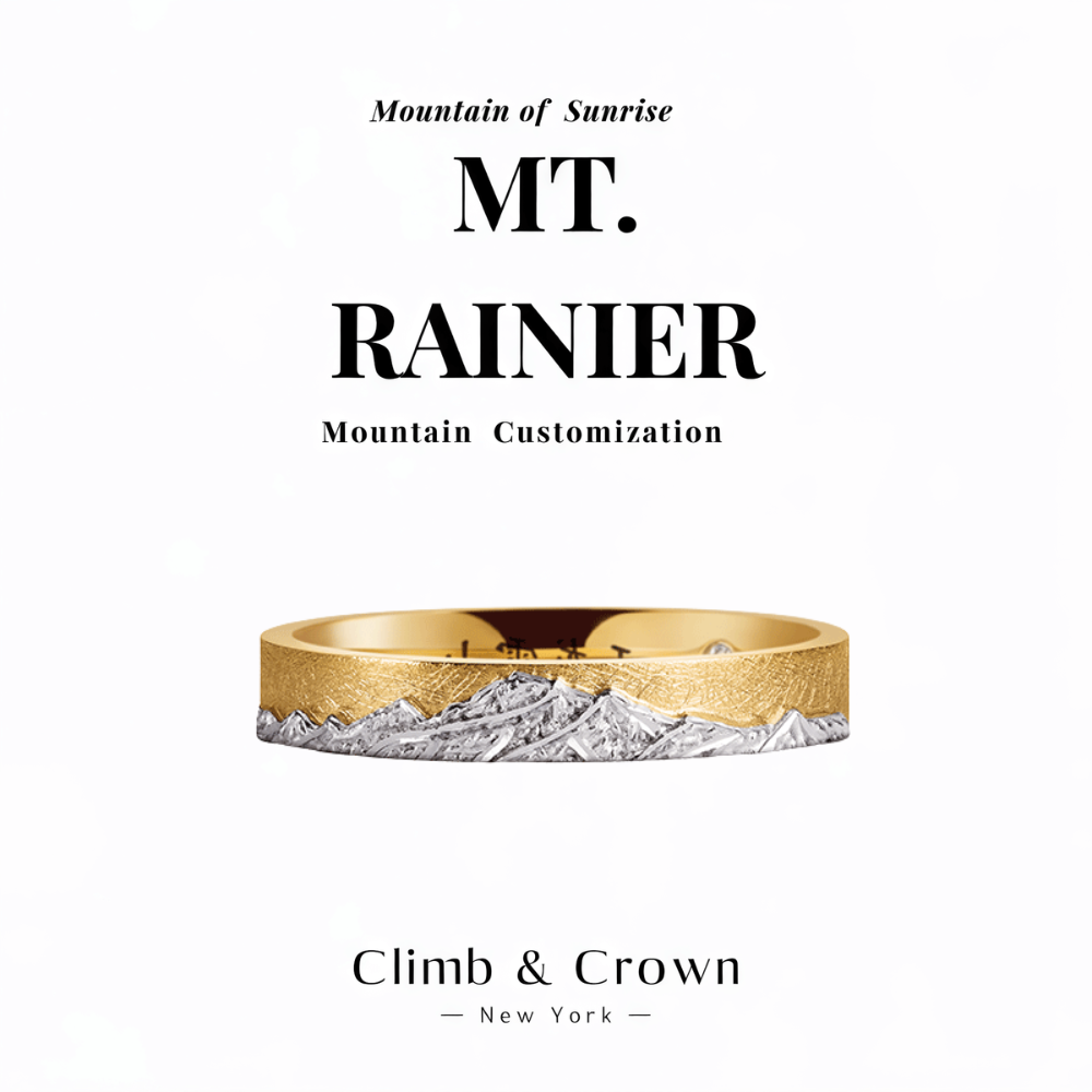 【Mt. Rainier】 Gold Hand-Engraved Mount Wedding Ring