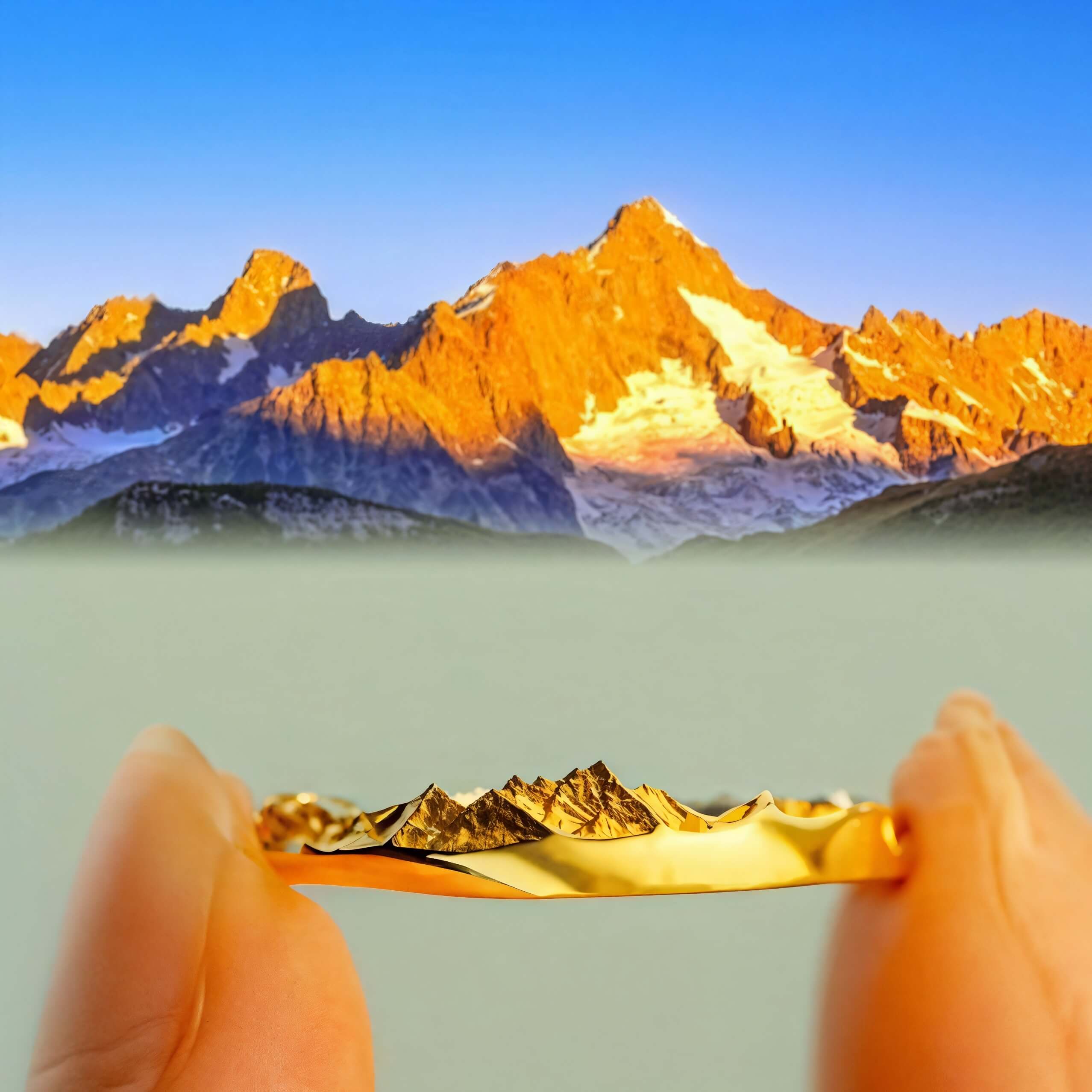 【Mont Blanc】Gold Hand-Engraved Mount Wedding Ring