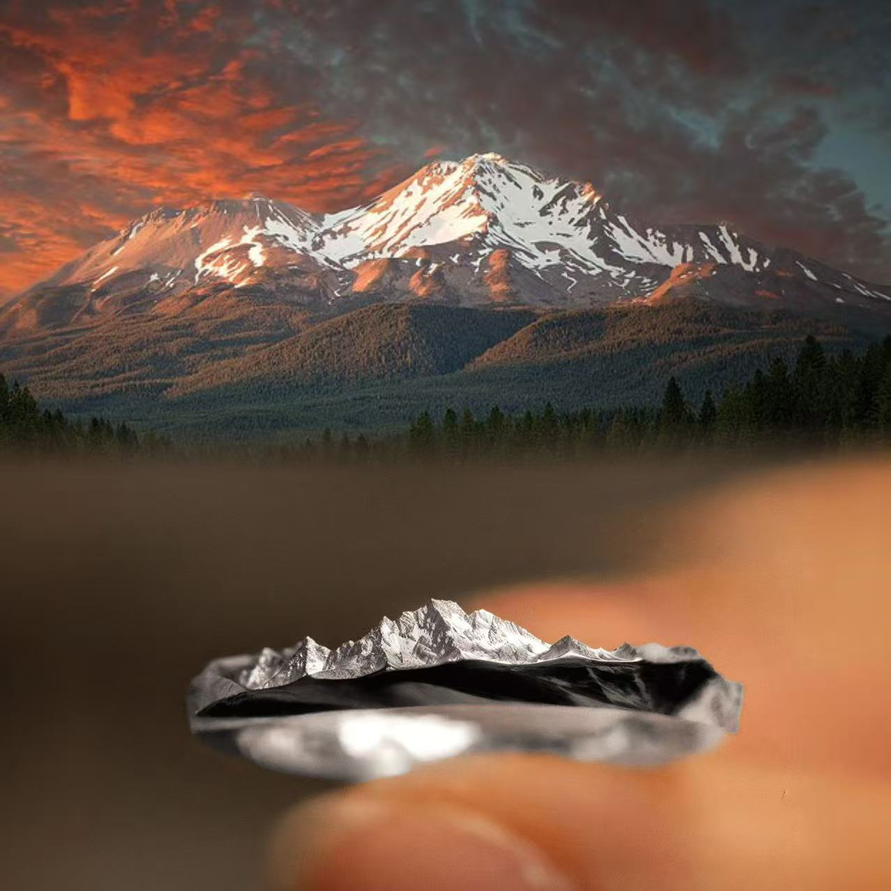 【Mt. Shasta】 Hand-Engraved Rersonalized Mount Ring