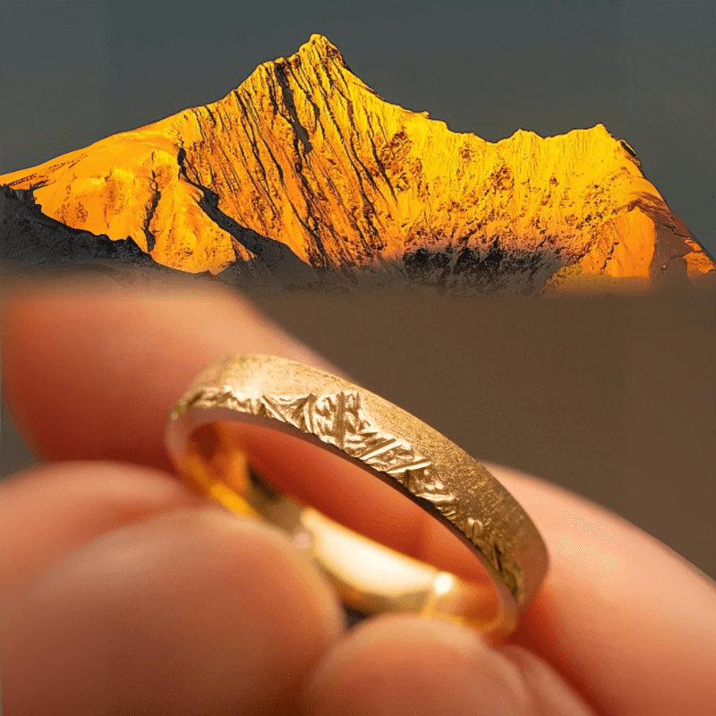 【Mt. Saint Elias】 Hand-Engraved Mount Mens/Womens Wedding Ring