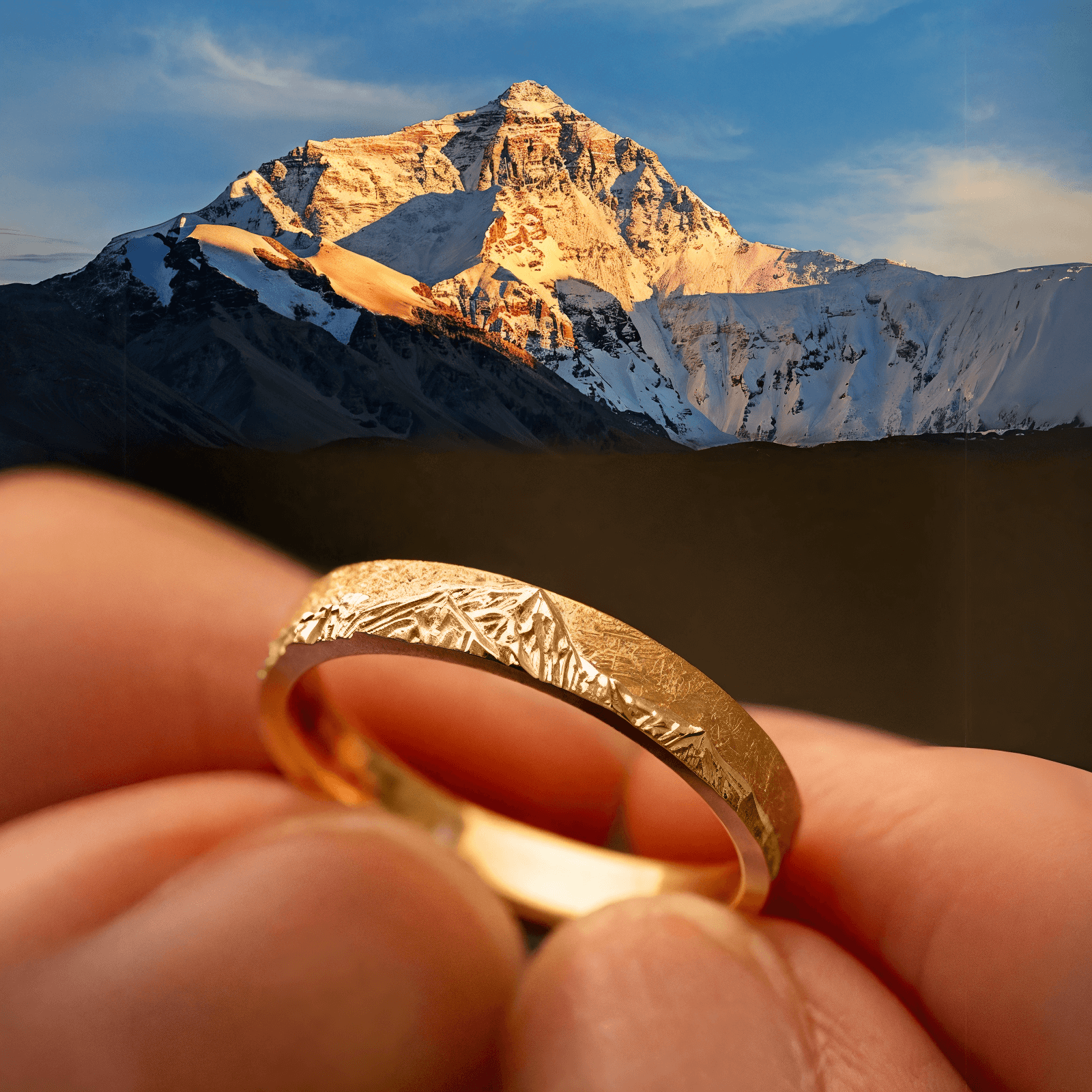 【Everest Summit】 Hand-Engraved Mount Mens/Womens Wedding Ring