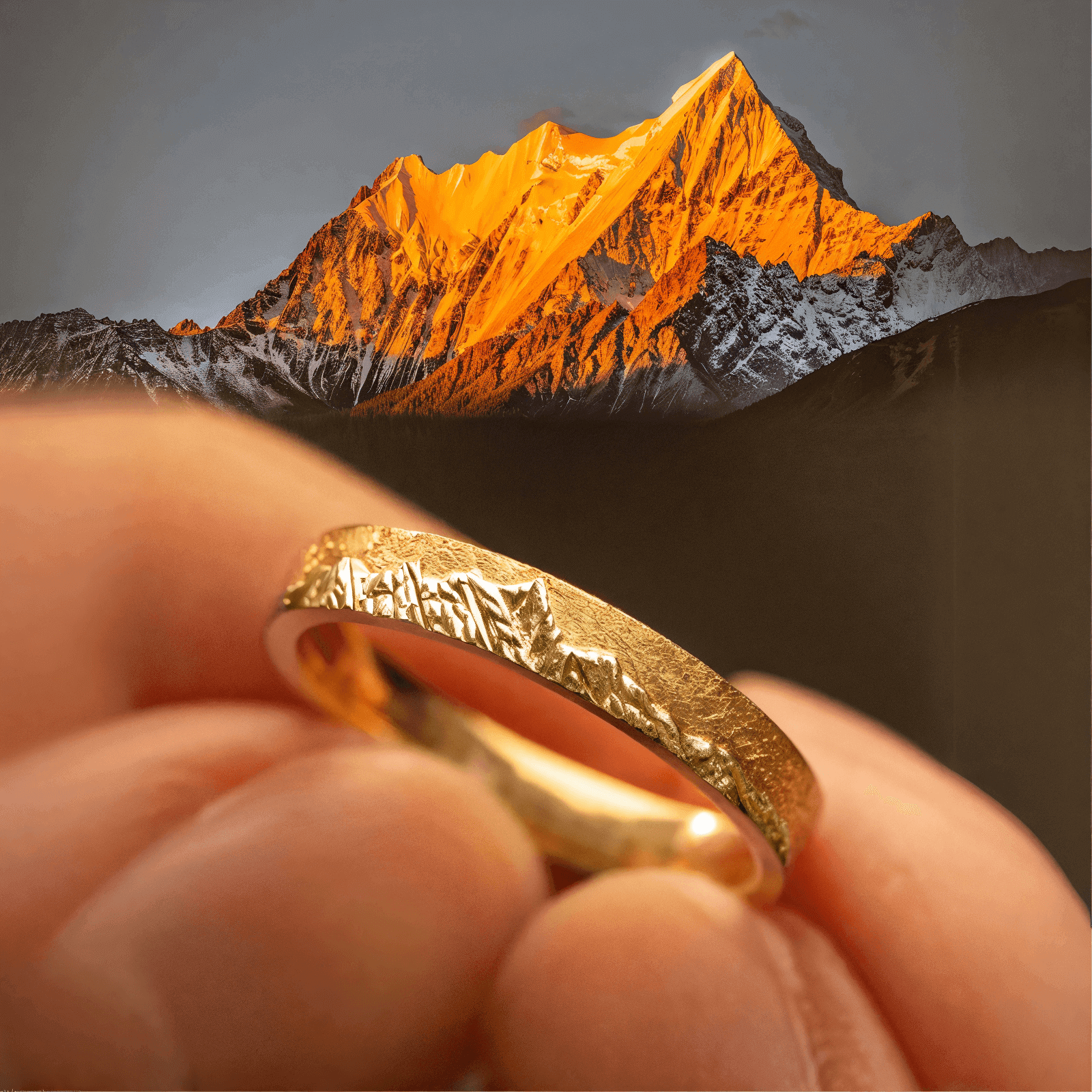 【Mont Blanc】 Hand-Engraved Mount Mens/Womens Wedding Ring