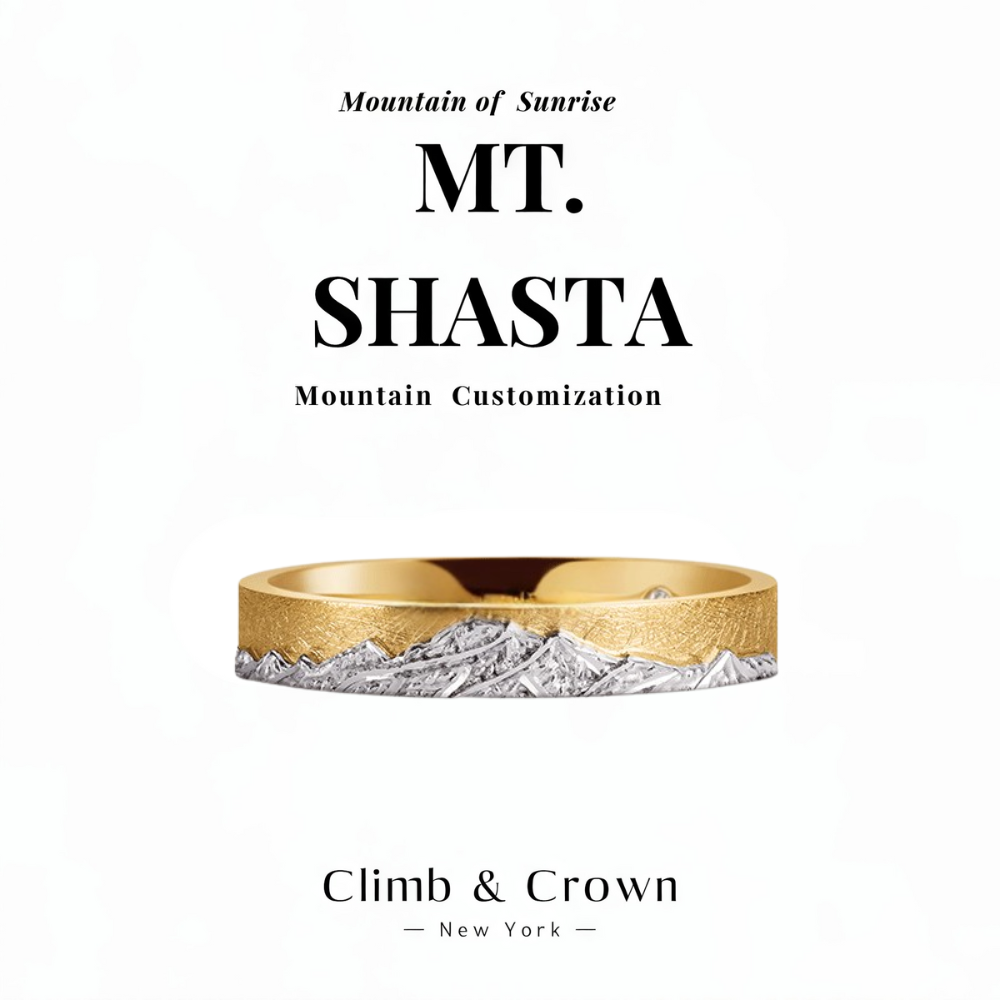 【Mt. Shasta】Gold Hand-Engraved Mount  Mens/Womens Wedding Ring