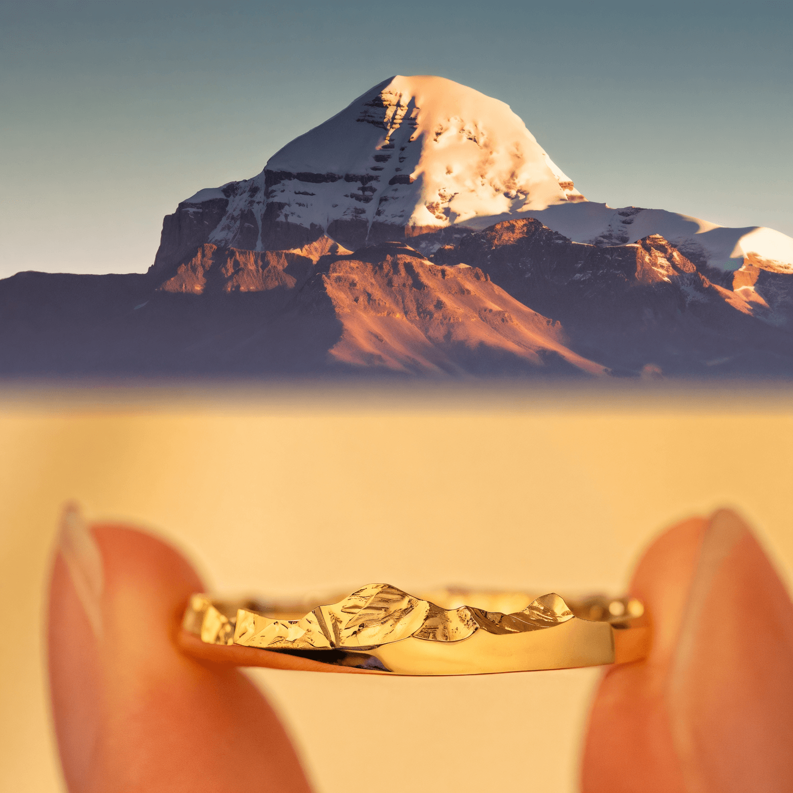 【Mt. Kailash】Gold Hand-Engraved Mount Mens/Womens Wedding Ring