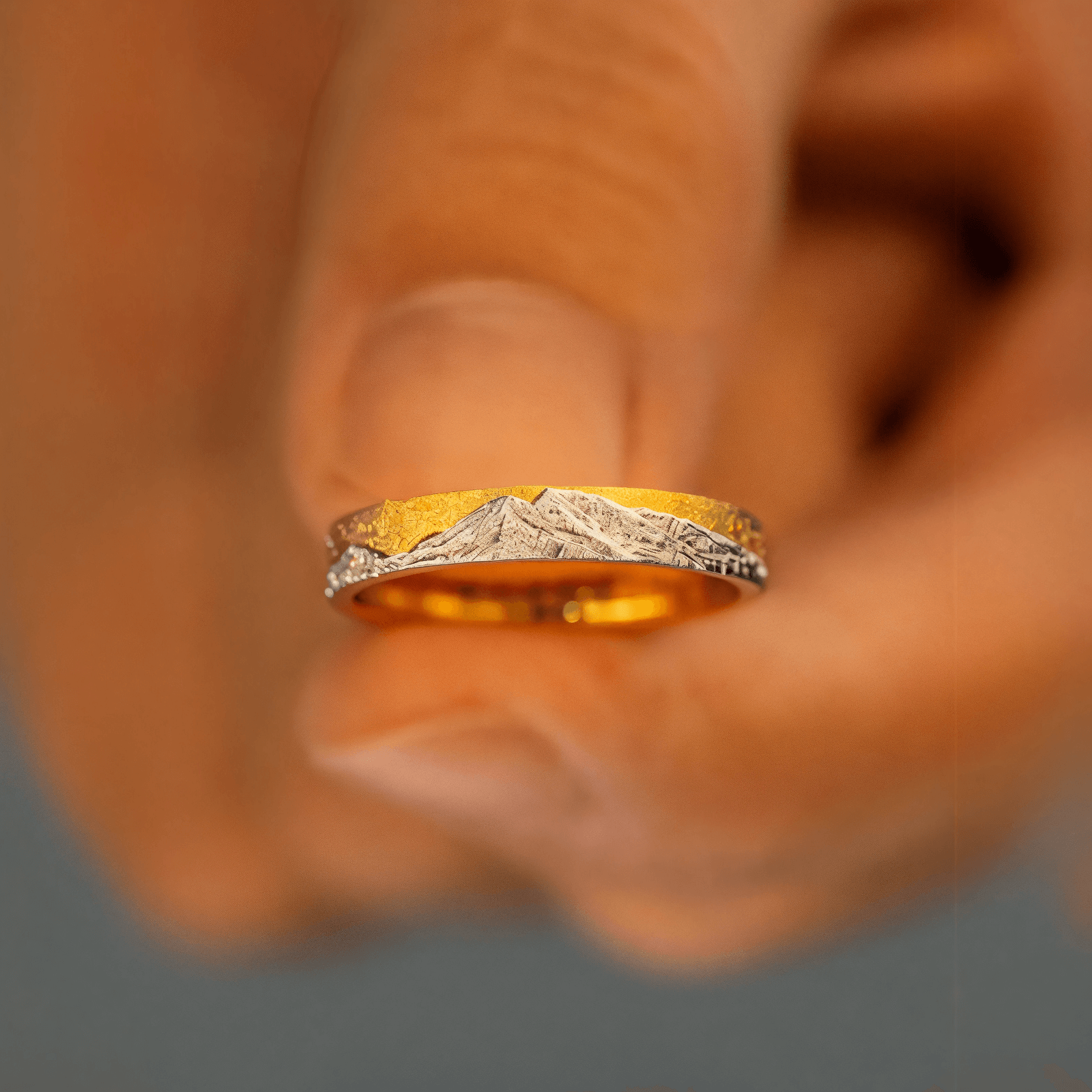 【Mt. Elbert】 Gold Rersonalized  Mount Mens/Womens Wedding Ring