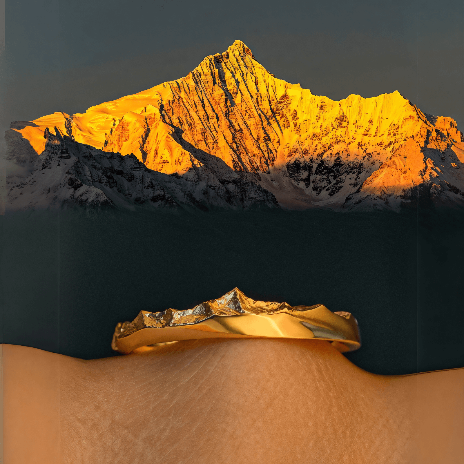 【Mt. Saint Elias】Gold Hand-Engraved Mount Mens/Womens Wedding Ring