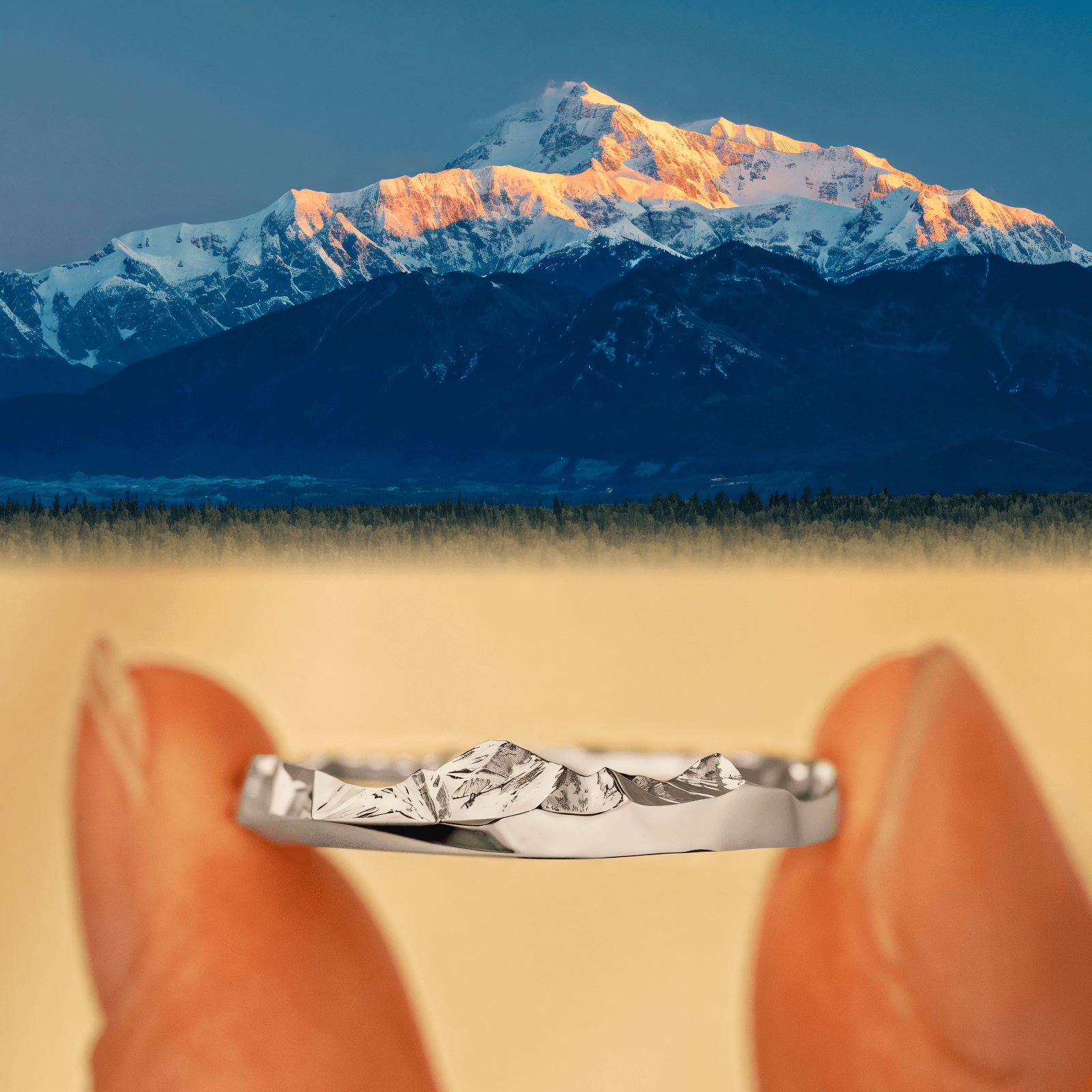 【Mt. Denali】Hand-Engraved Mount Mens/Womens Wedding Ring