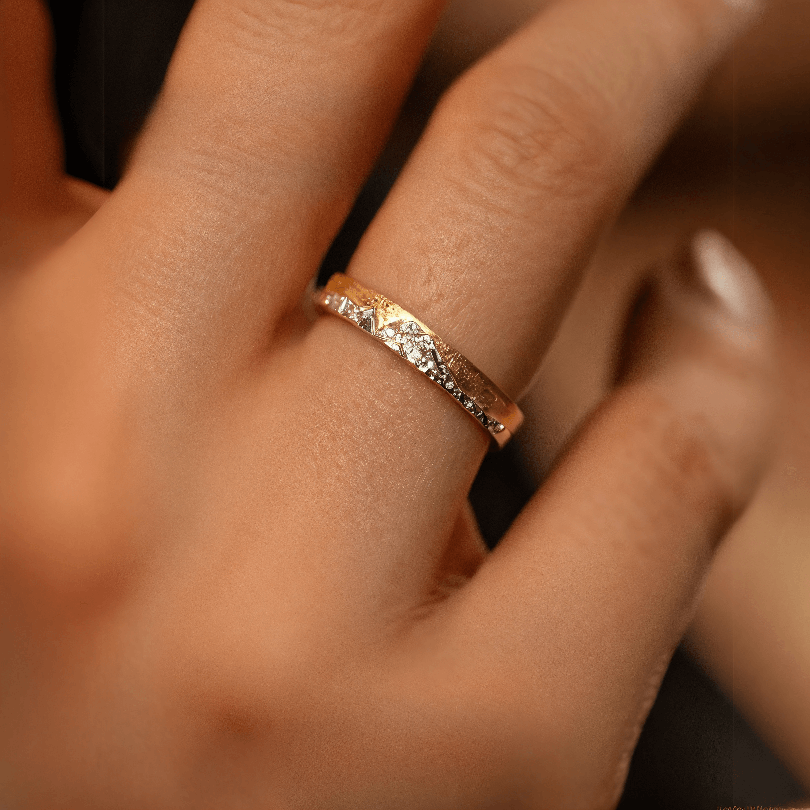 【Mt. Shasta】Gold Hand-Engraved Mount  Mens/Womens Wedding Ring