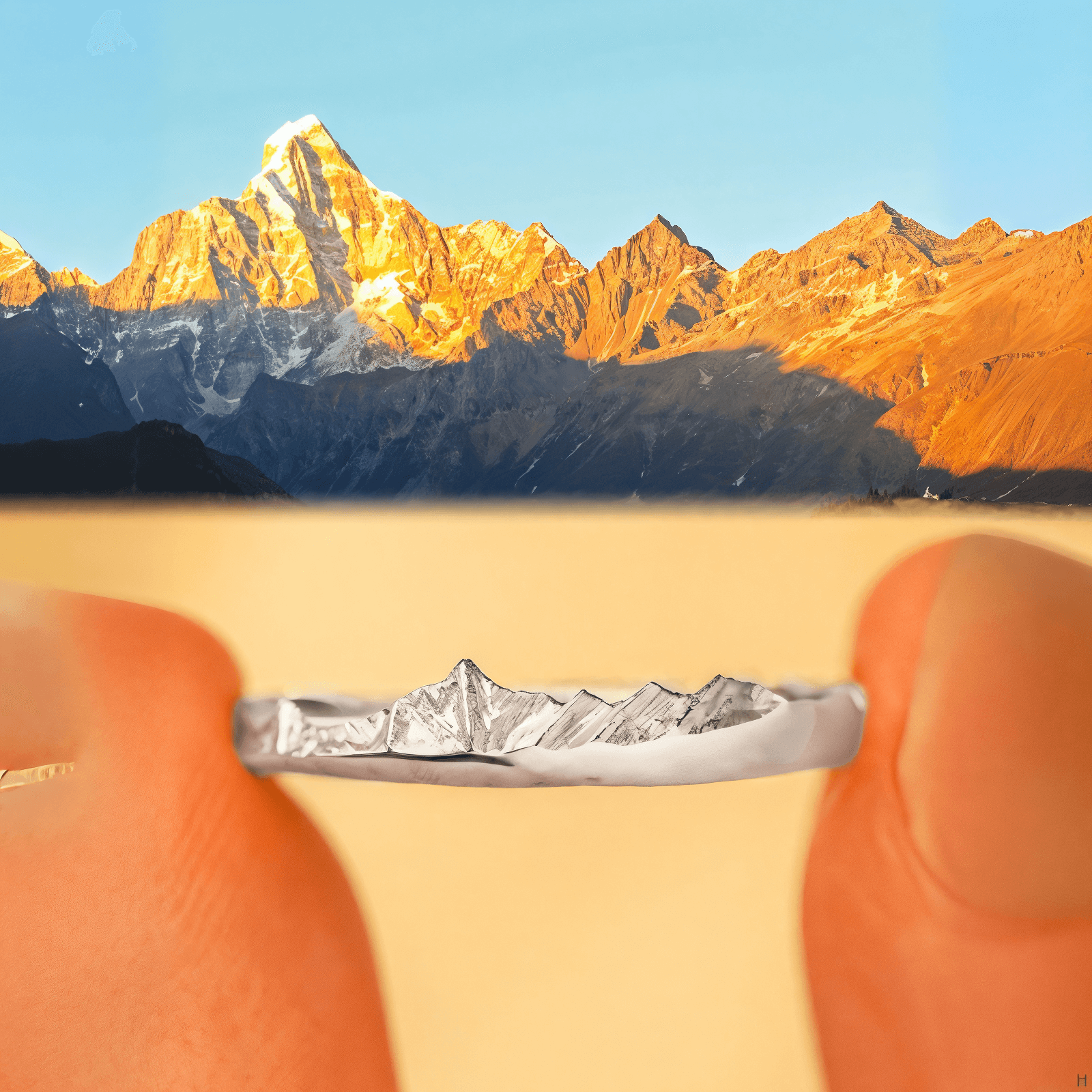 【Mt. Whitney】 Hand-Engraved Mount Mens/Womens Wedding Ring