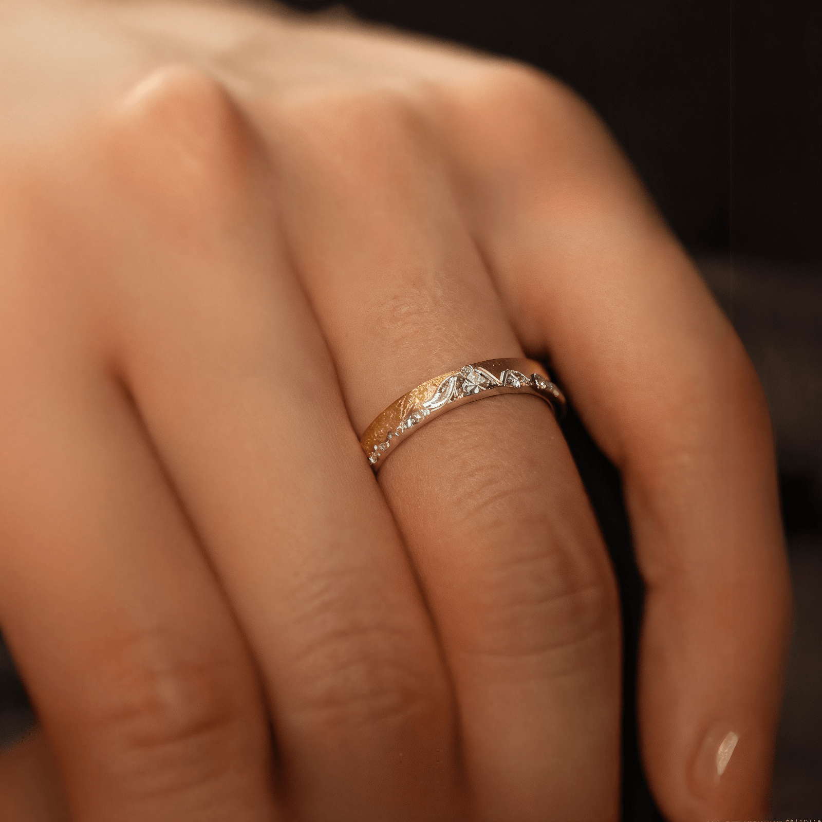 【Mt. Rainier】 Gold Hand-Engraved Mount Wedding Ring