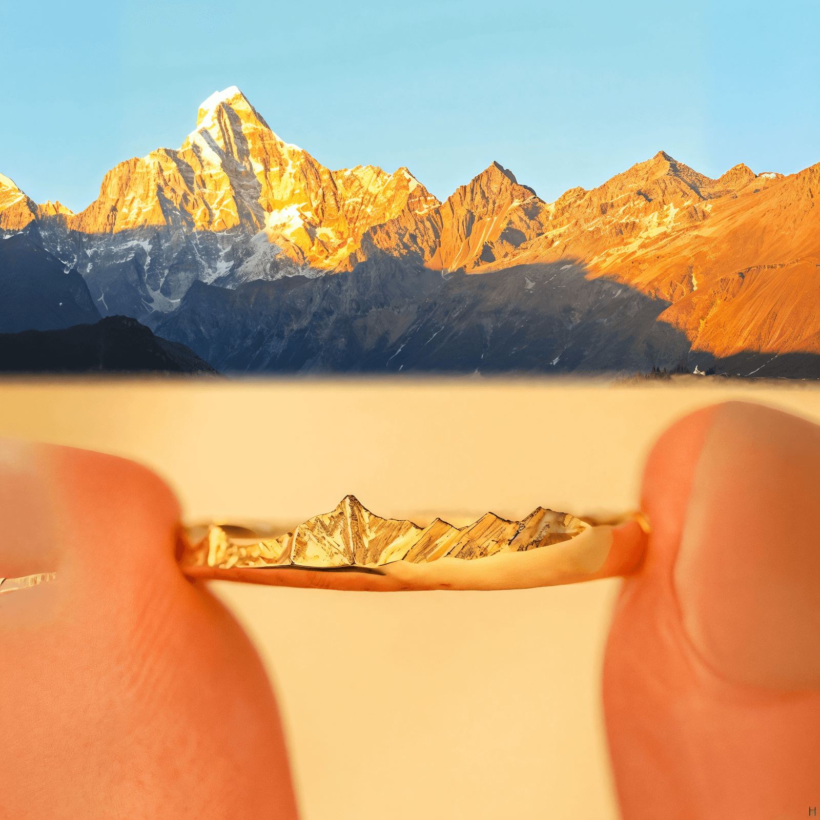 【Mt. Whitney】Gold Hand-Engraved Mount  Wedding Ring