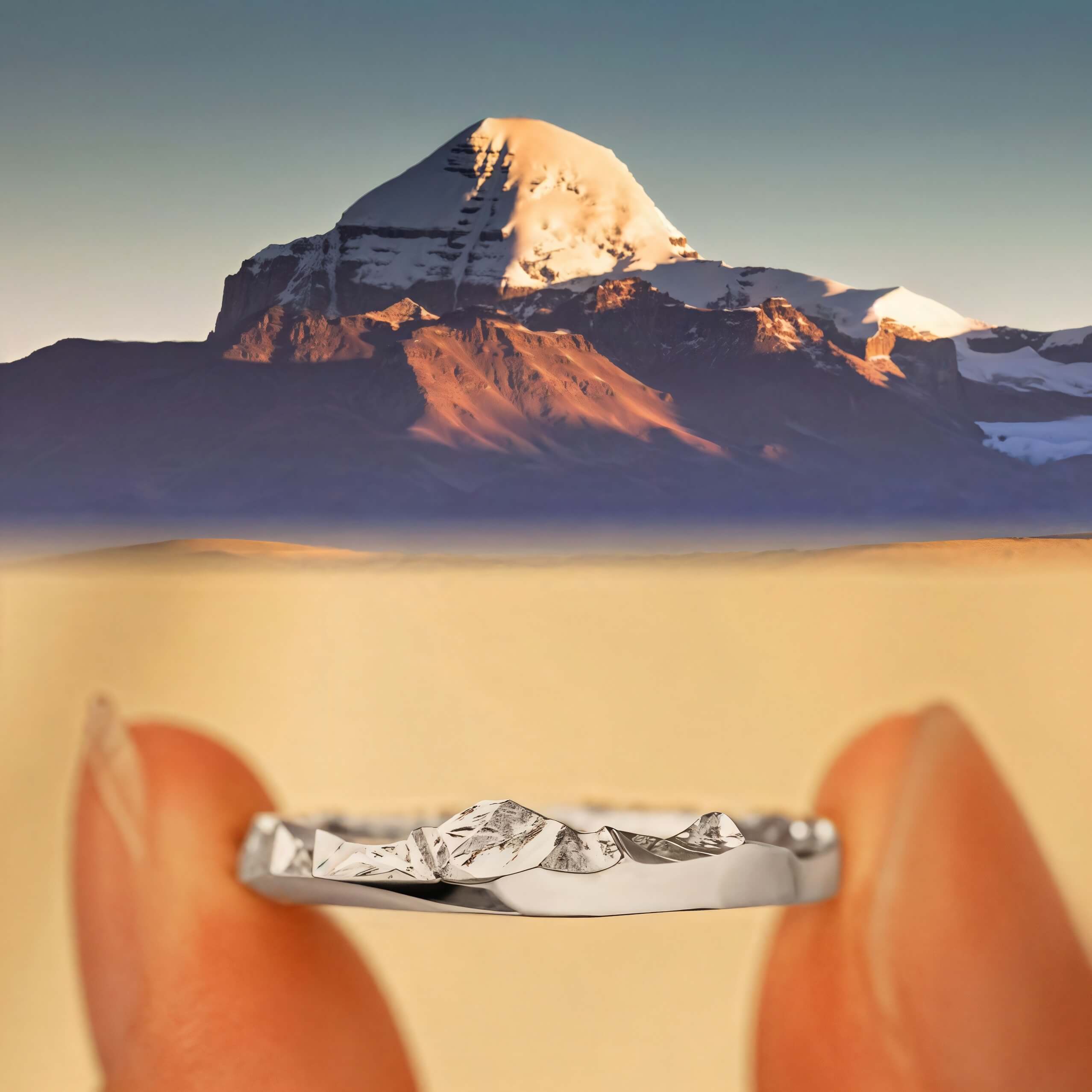 【Mt. Kailash】 Gold Hand-Engraved Mount Ring Mens/Womens Wedding Ring