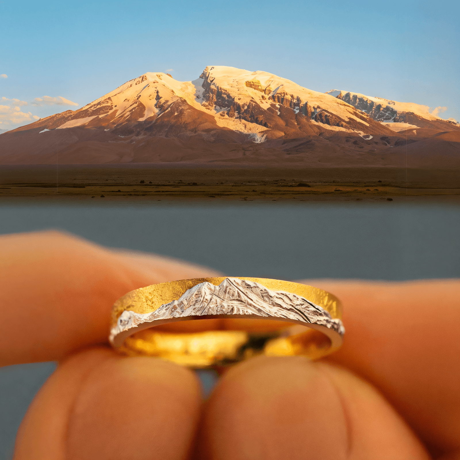 【Mt. Elbert】 Gold Rersonalized  Mount Mens/Womens Wedding Ring