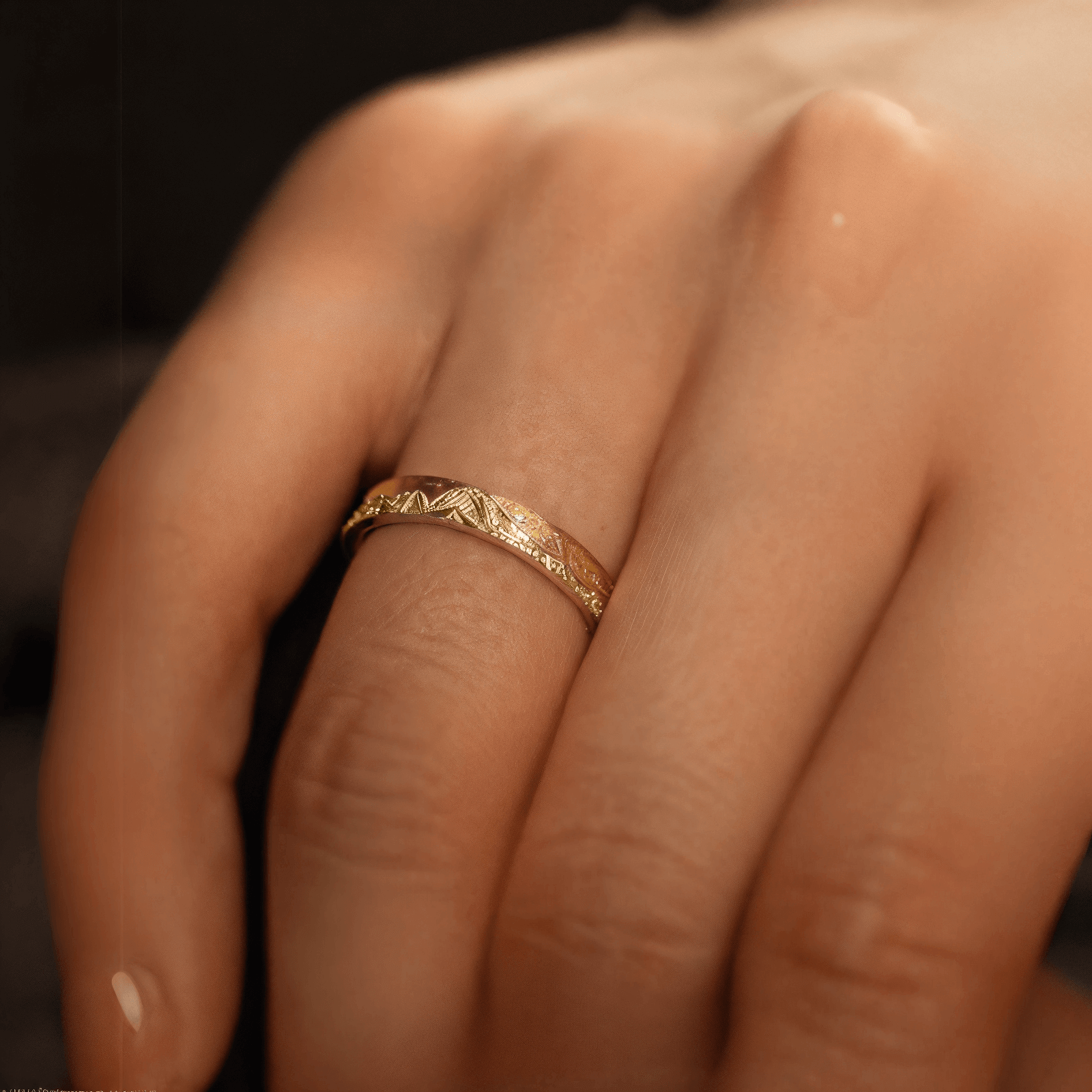 【Mt. Shasta】Hand-Engraved Mount Mens/Womens Wedding Ring