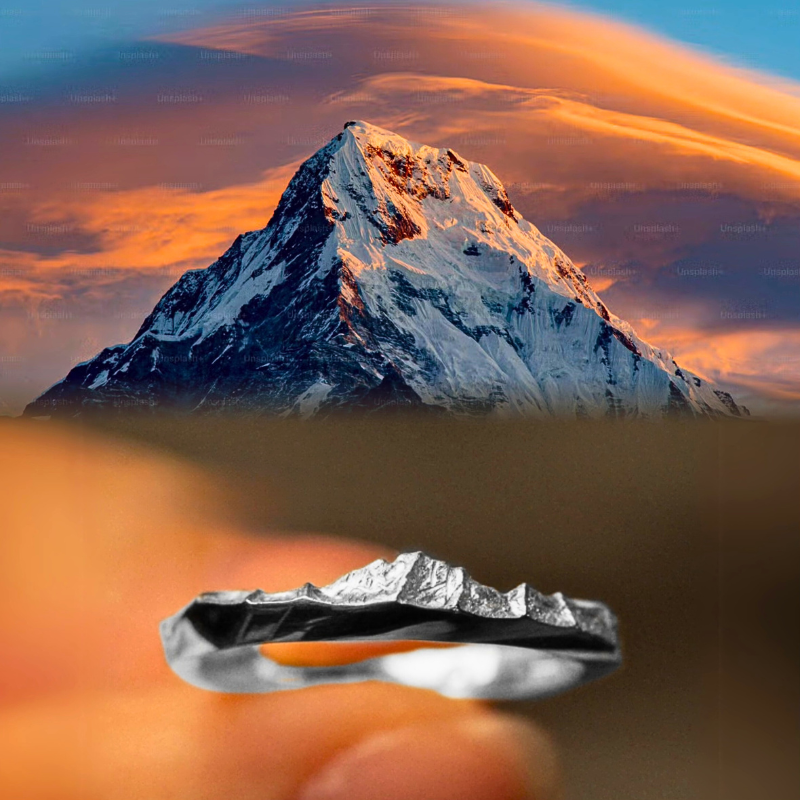【Everest Summit】Hand-Engraved Mount Mens/Womens Wedding Ring